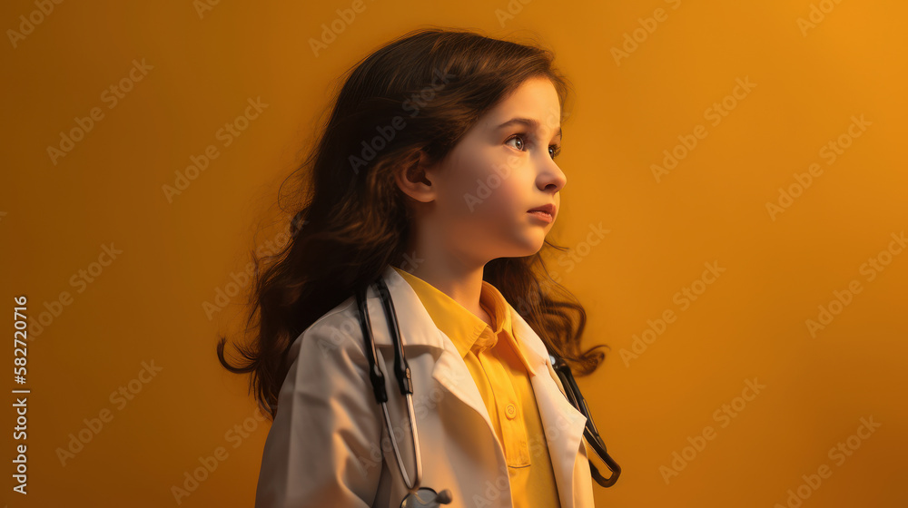 Cute child in doctor coat. Future career concept. ai generated.