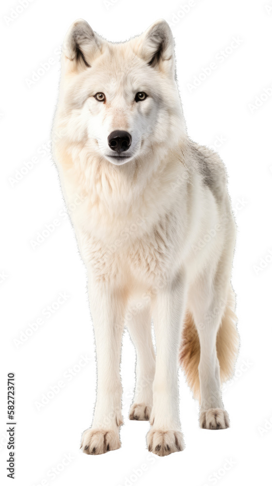 white wolf standing , isolated on transparent background cutout , generative ai