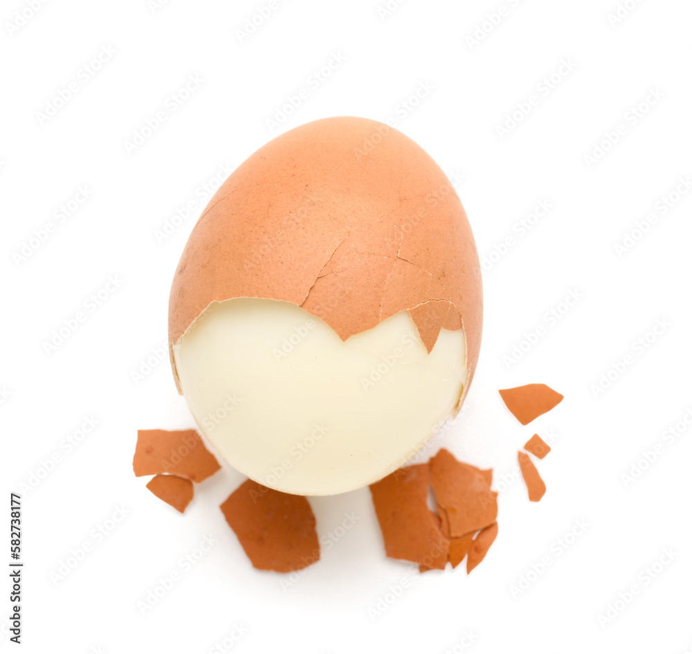 Peeled boiled egg isolated on white background