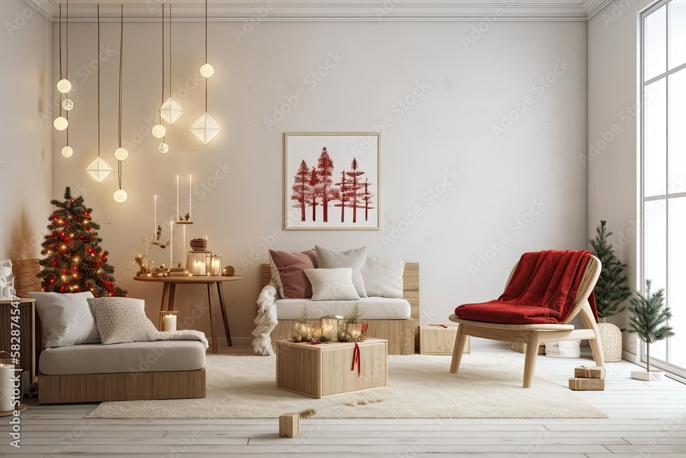 Christmas Decoration, Mockup for Living Room Wall,. Generative AI