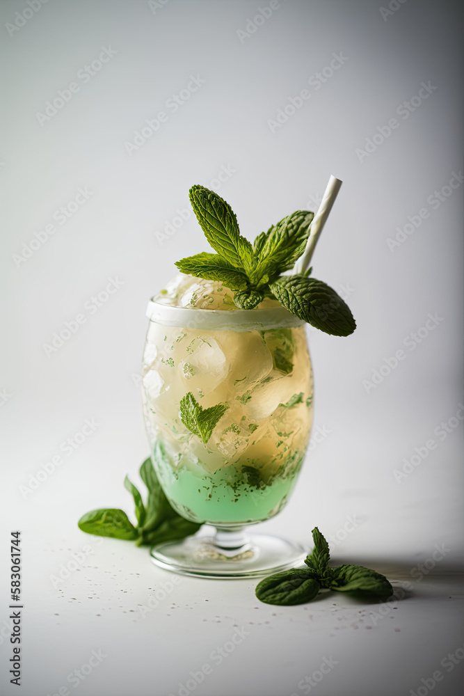 Apple Mint Julep drink served on a white table for summer. Illustration AI Generative