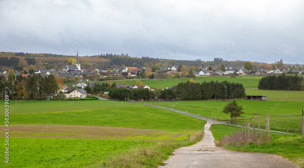 Historical Pilgrims trail with german countryside landscape In Lampertstal und Alendorfer Kalktrifte