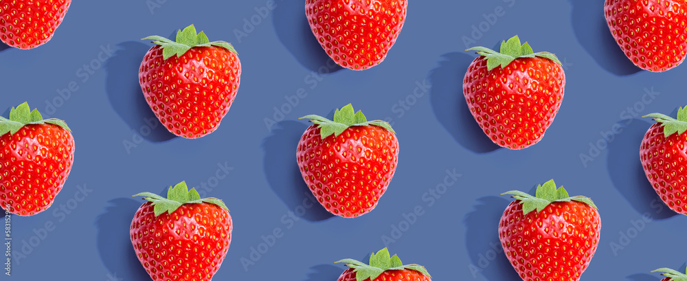 Fresh red strawberries overhead view - flat lay