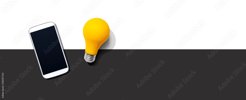 Smartphone with a yellow light bulb from above