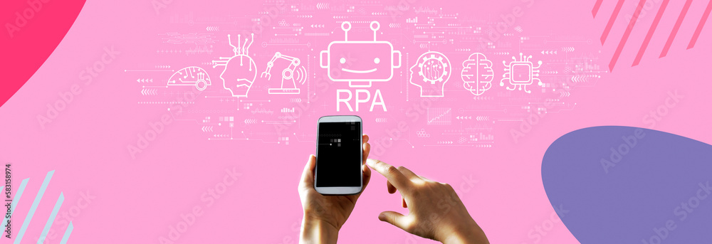 Robotic Process Automation RPA theme with person using a smartphone