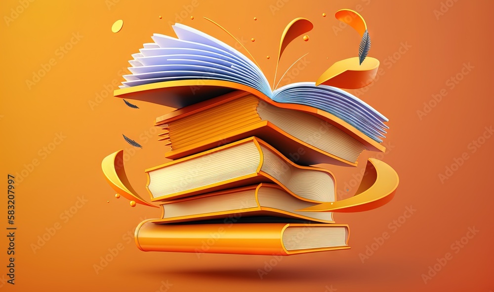  a stack of books with a splash of liquid coming out of it on an orange background with a splash of 