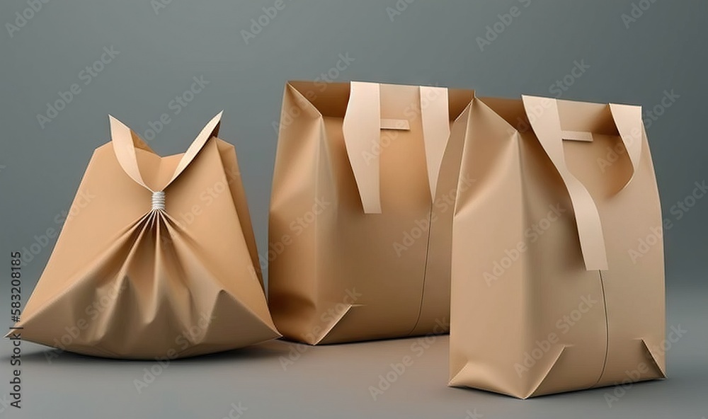  three brown paper bags with a bow on the front and a brown paper bag with a bow on the back of each