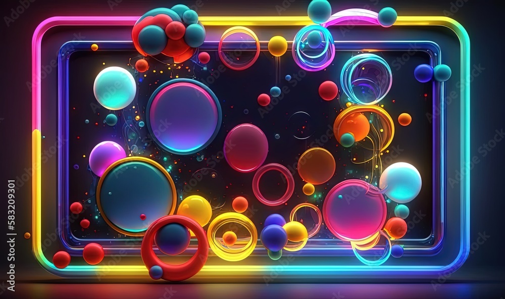  a neon colored background with bubbles and bubbles in the middle of the frame, with a black backgro