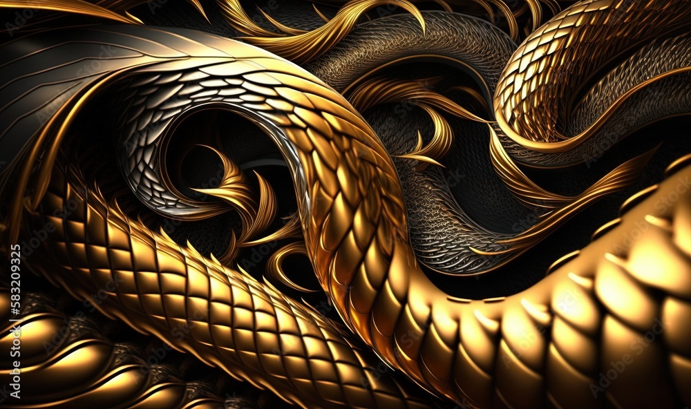  a gold and black snake pattern with a black and gold background and a black and gold snake on the l