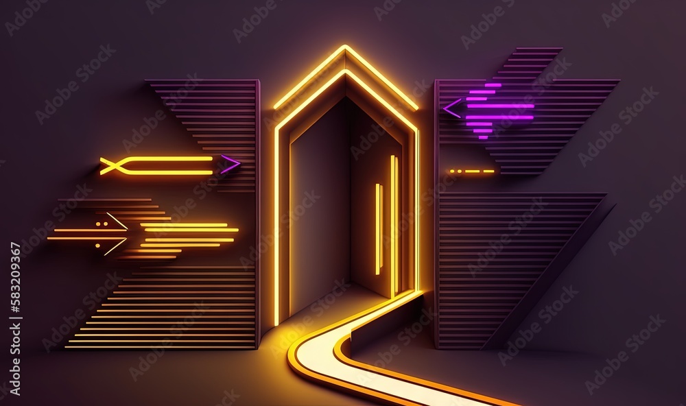  a neon tunnel with an arrow going into it and a glowing arrow going into it from the exit to the ot