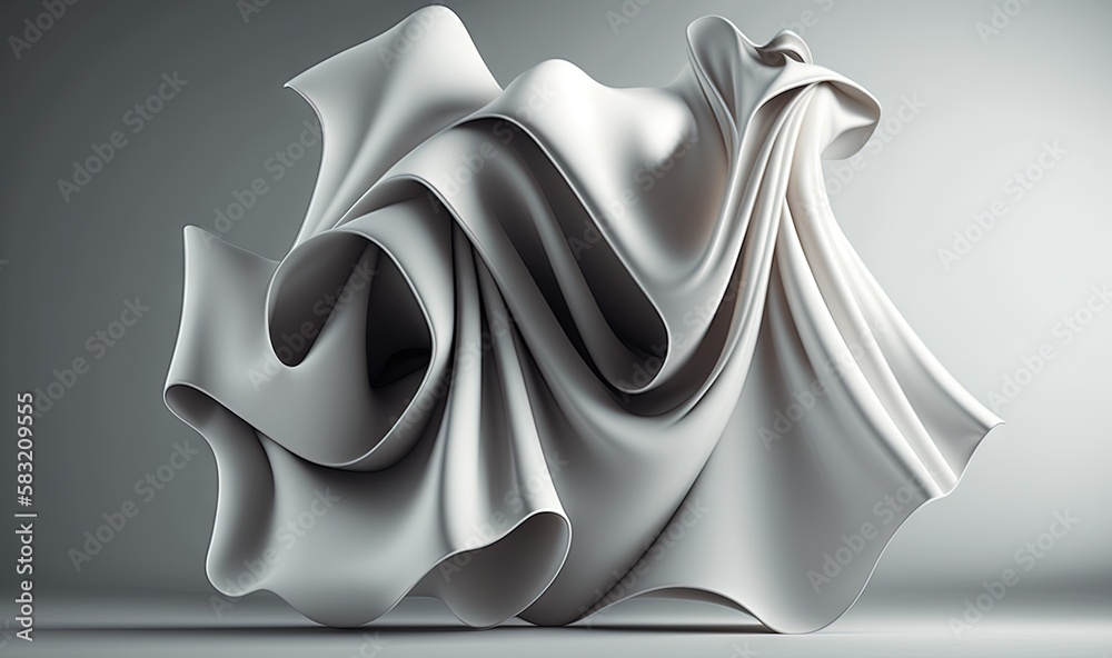  a white sculpture with a long flowing fabric on its back and a long flowing fabric on the top of i