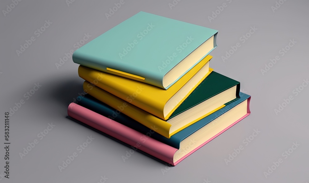  a stack of books sitting on top of each other on top of a gray surface with a blue cover on top of 