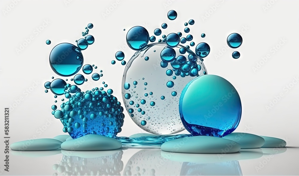  a group of blue and white objects floating on top of a white surface with water droplets on it and 