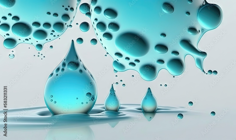  a group of water droplets floating on top of a white surface with water droplets on the bottom of t