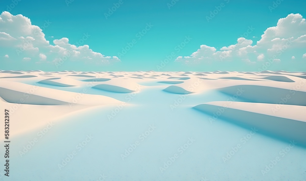  a blue sky with white clouds over a vast expanse of snow covered ground with a blue sky and white c