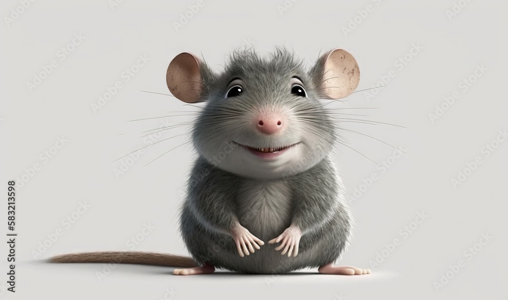  a smiling rat sitting on its hind legs with its front paws on the ground, with its front paws on th