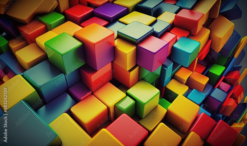  a bunch of colorful cubes that are stacked on top of each other in a pile of colors and shapes that