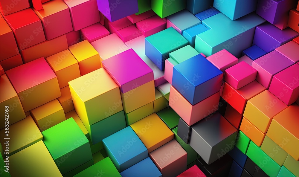  a colorful background with many cubes of different colors and sizes of cubes in the center of the i