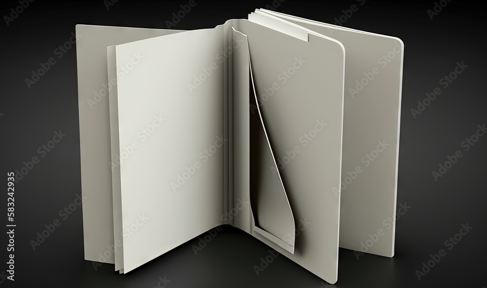  a white folder opened on a black background with a black background and a black background with a w