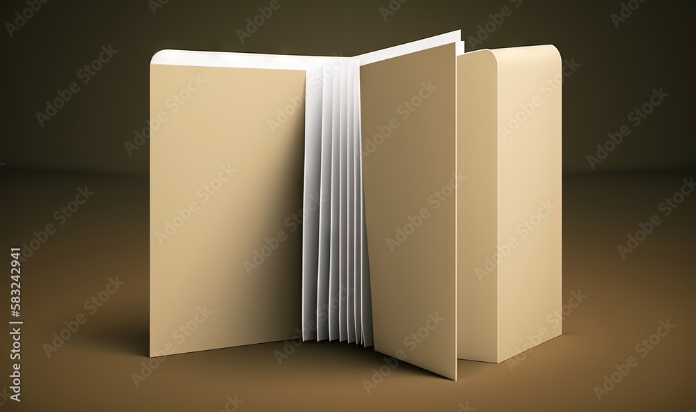  an open book on a brown background with a shadow on the floor and the pages folded in a rectangle s