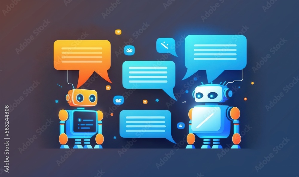  a group of chat bubbles with a robot in the middle of them and a robot in the middle of the speech 