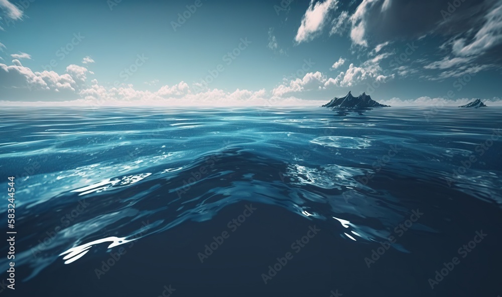  a large body of water with a small island in the distance and clouds in the sky above it and below 