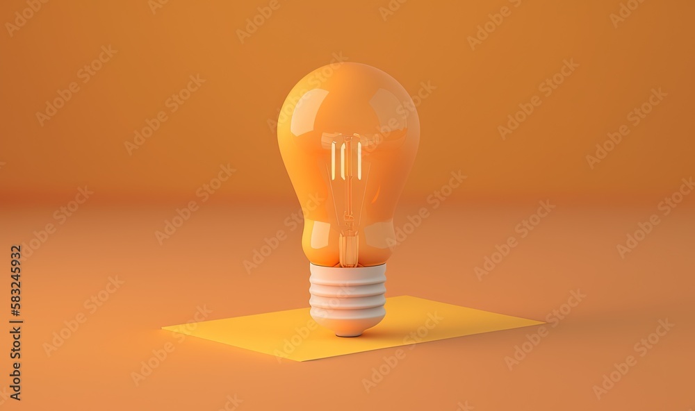  an orange light bulb sitting on top of a yellow piece of paper on an orange background with a yello