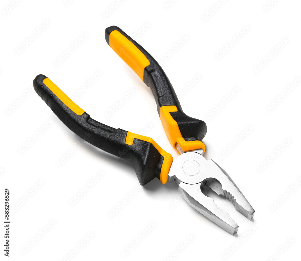 Orange pliers isolated on white background