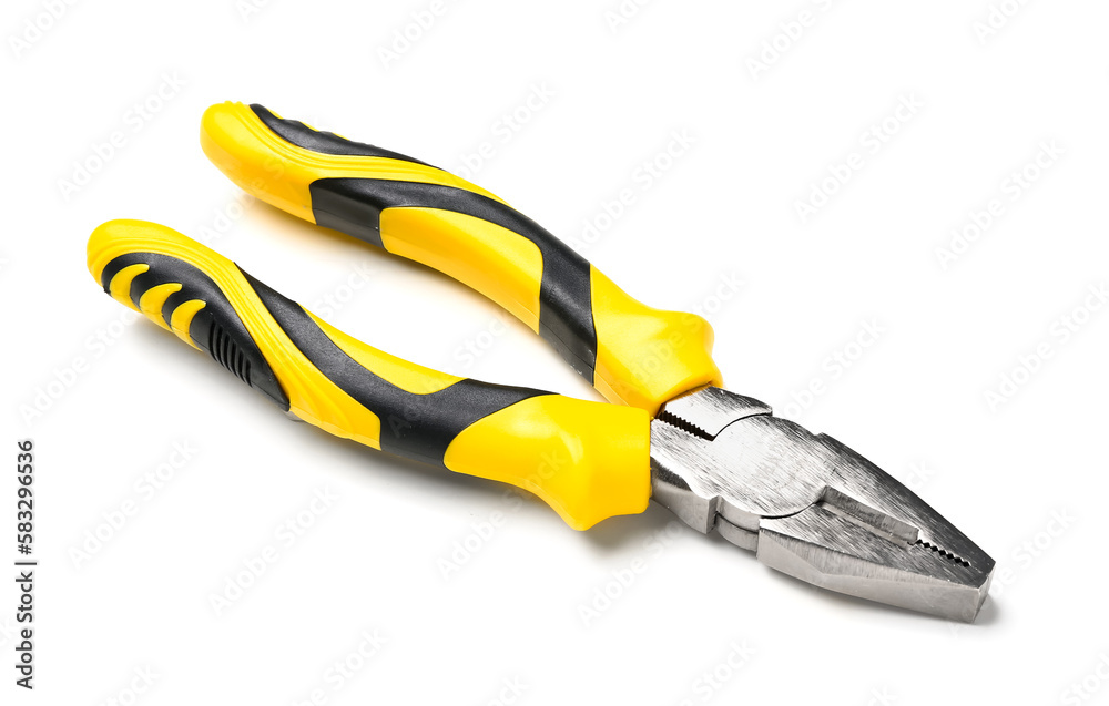 Yellow pliers isolated on white background