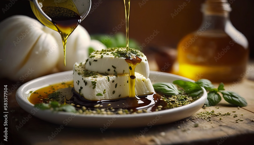 Cheese Platter: Mozzarella, Olives, and Fresh Basil with a Side of Crusty Bread - ai generated