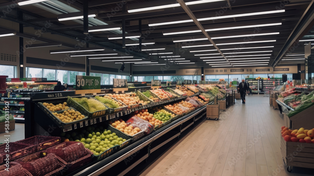 Supermarket Inside. Illustration AI Generative