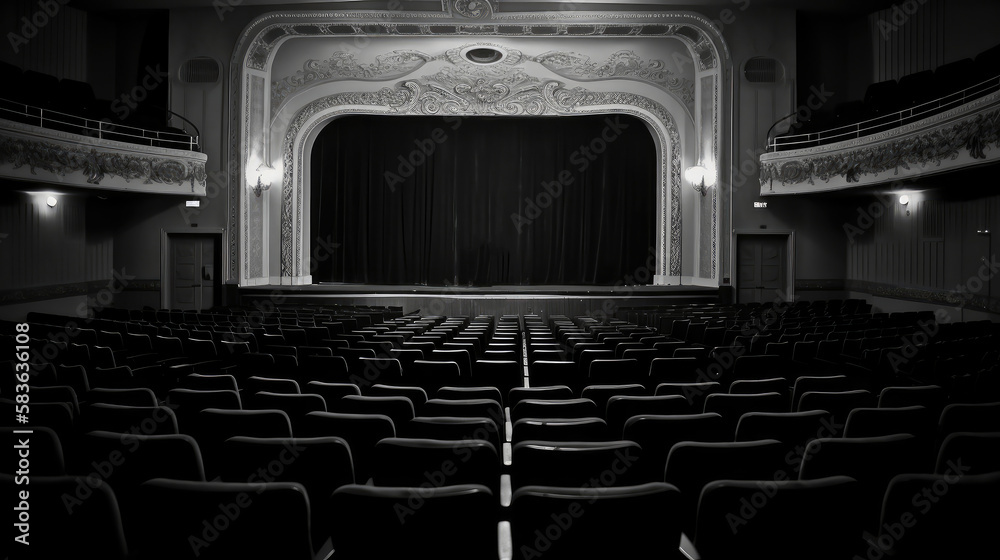 Empty Theatre Stage. Illustration AI Generative.