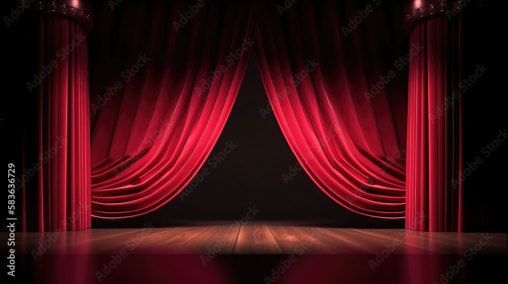 Red Theatre Curtains Illustration AI Generative.