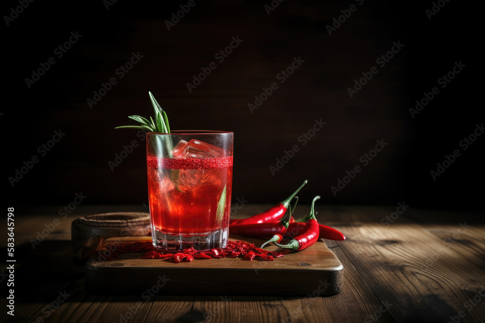 Alcoholic drink with tropical fruits of red pepper Illustration AI Generative.