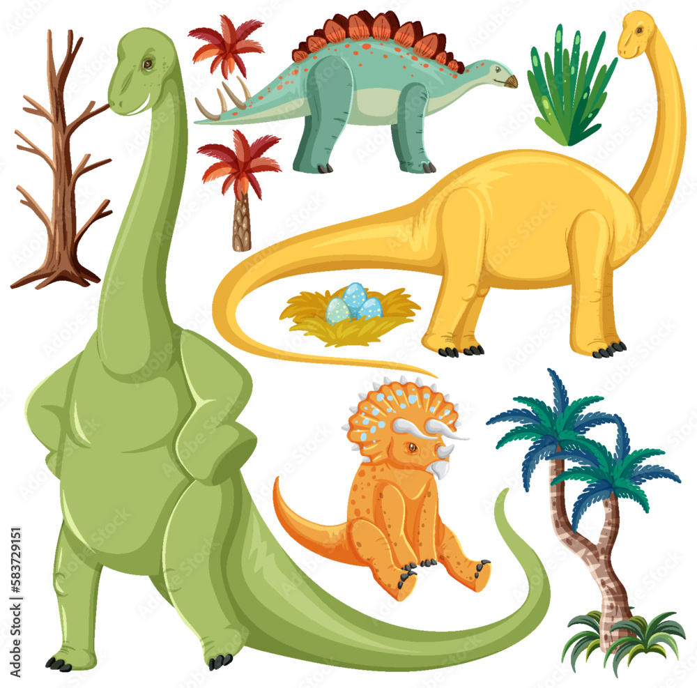 Dinosaur and Nature Elements Vector Collection