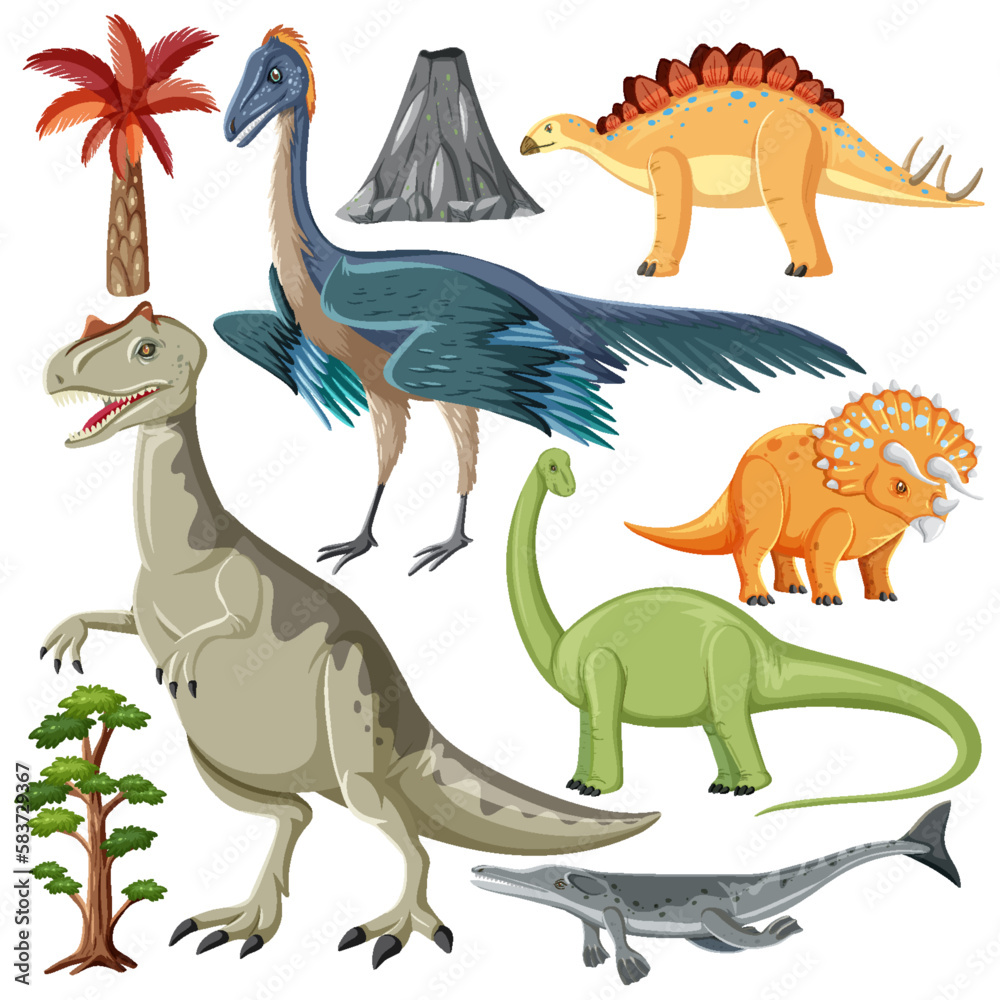 Dinosaur and Nature Elements Vector Collection