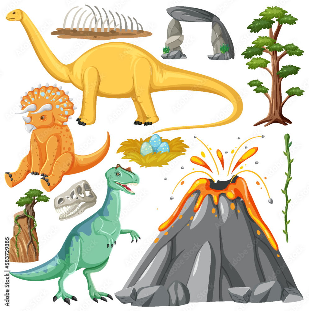 Dinosaur and Nature Elements Vector Collection