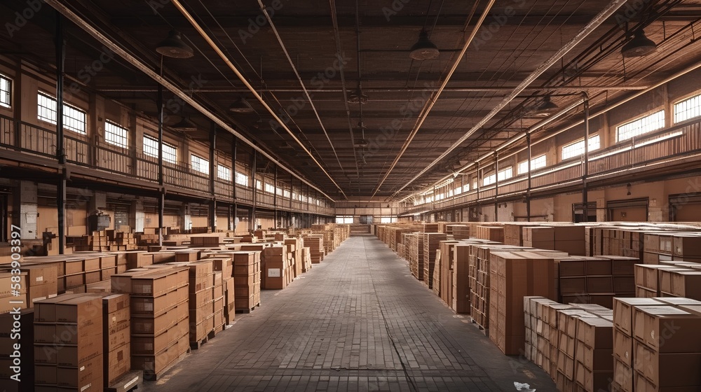 Organized warehouse interior showcases efficiency in logistics and supply chain management. Effectiv