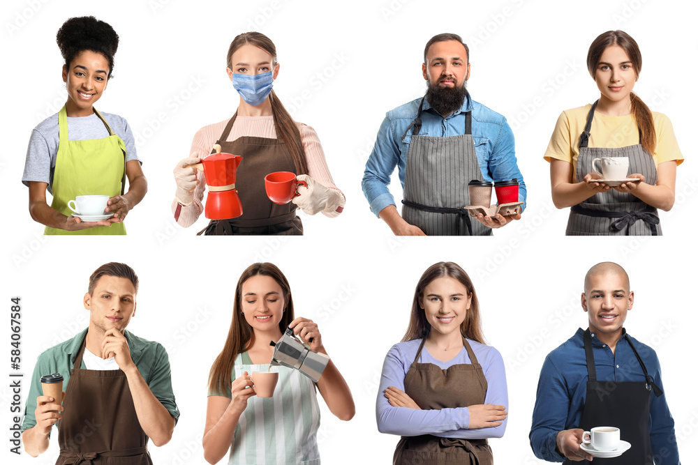 Group of baristas on white background