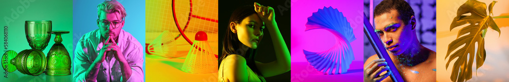 Fashionable collage of photos in neon colors