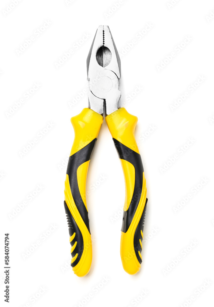 Yellow pliers isolated on white background