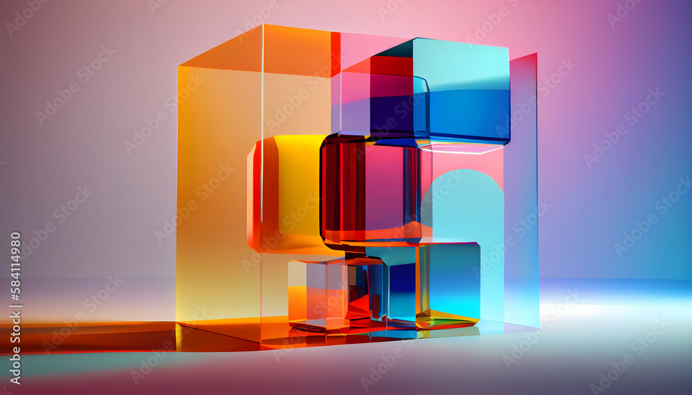 Abstract Geometric Landscape with Translucent Glass Elements in White Background, translucent glass 