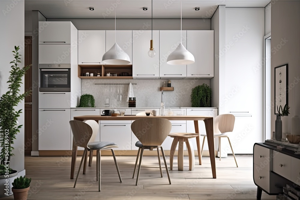 Modern Scandinavian kitchen, white. Generative AI