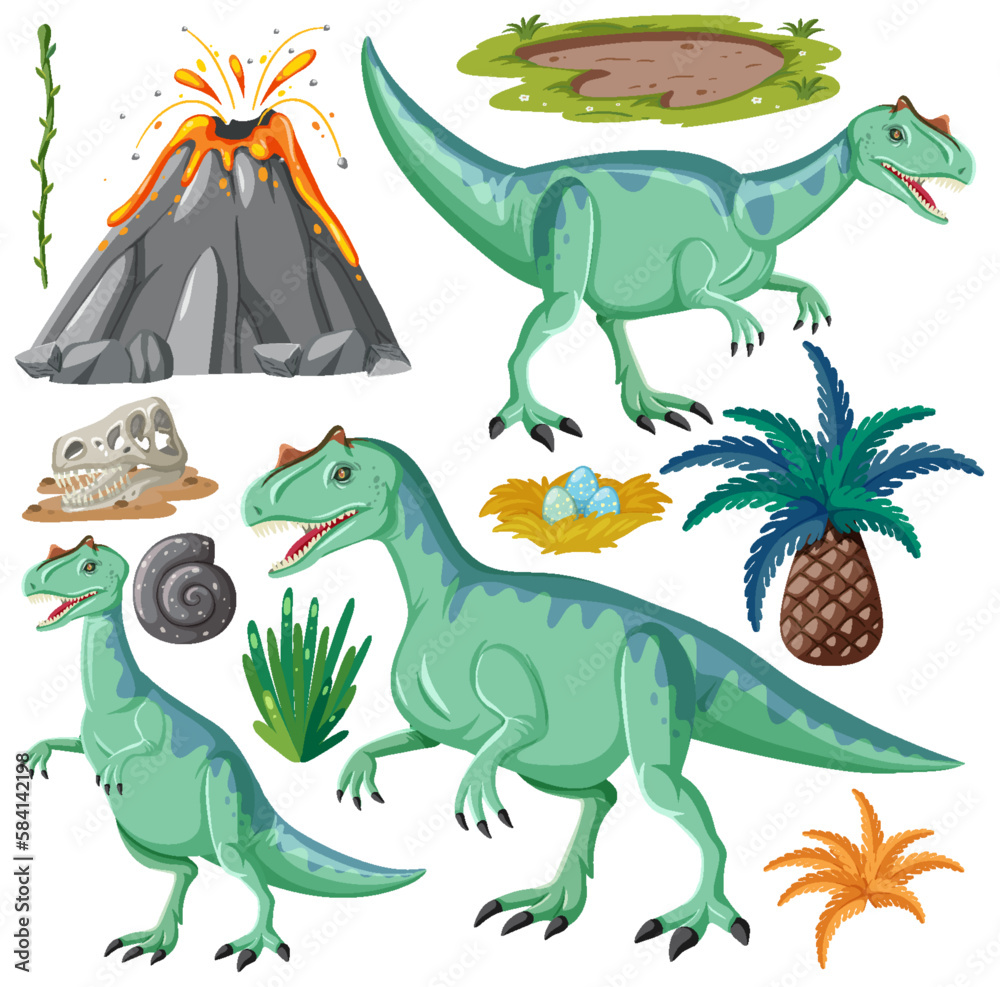 Dinosaur and Nature Elements Vector Collection