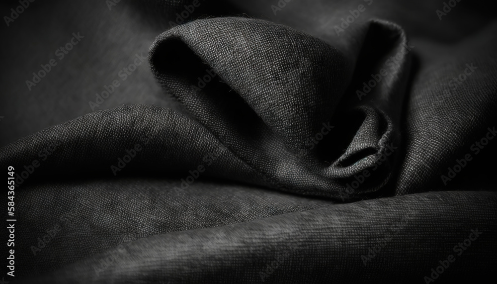 Dark grey fabric cloth texture for background, crumpled cotton. Generative AI