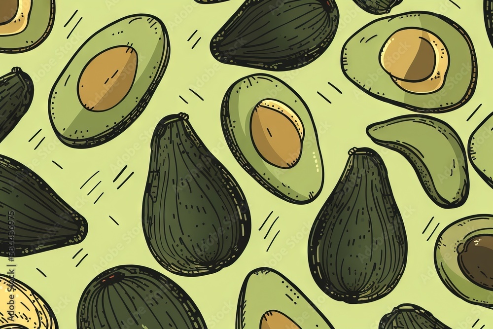  an avocado pattern is shown on a green background with other avocados in the middle of the image an