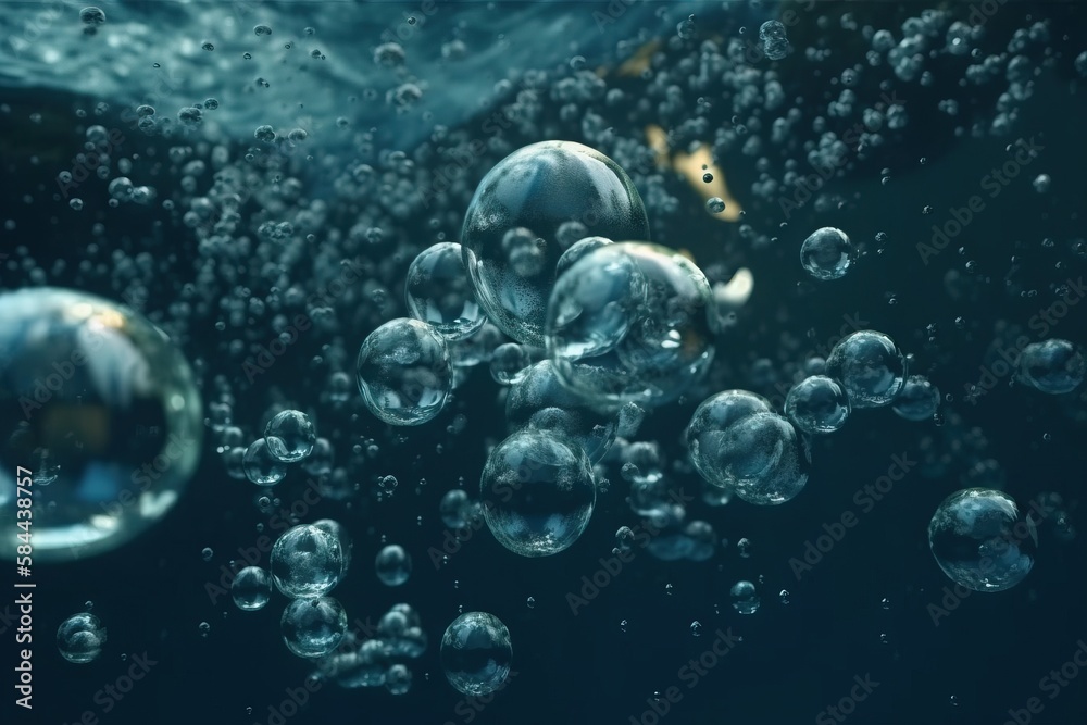  a bunch of bubbles floating in the water with a goldfish in the middle of the picture and a goldfis