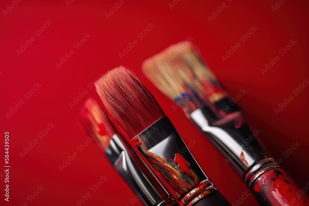  a close up of two brushes on a red background with a red background behind it and a red background 