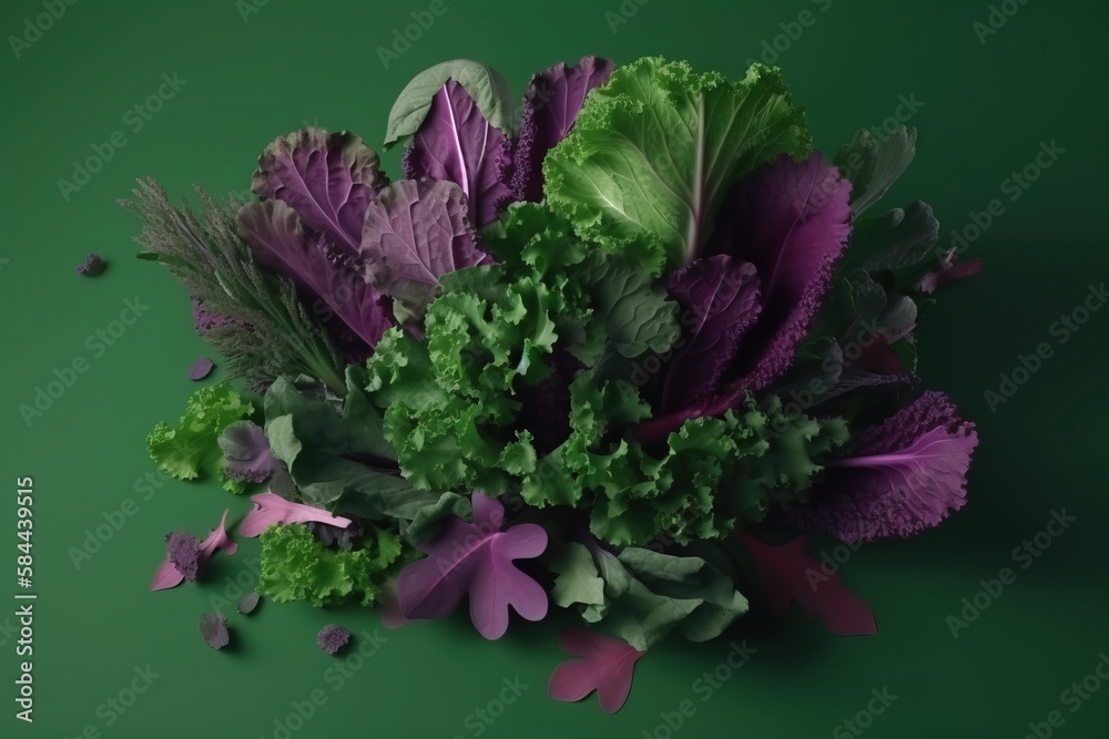  a bunch of green and purple flowers on a green background with a green background and a green backg