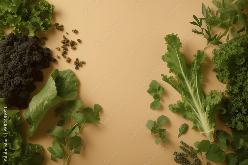  a bunch of green leafy vegetables are on a brown surface with a light brown background and a few gr